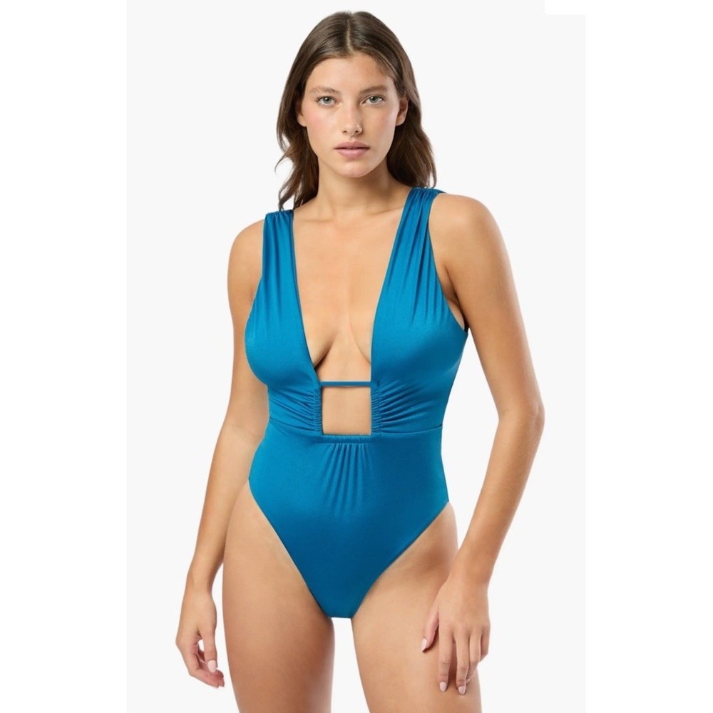 NWT Onia Elise One Piece Swimwear   Deep Plunging Front Mykonos Blue Sz S/P $185